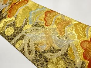 未着用　袋帯　金糸　波文様　変わり横縞　着物　帯　024k 未使用 24K本金箔 九百錦 牡丹 扇 袋帯 金糸 ベージュ 194